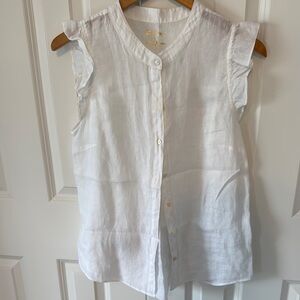 Lilly Pulitzer White Linen Ruffle Sleeve Top